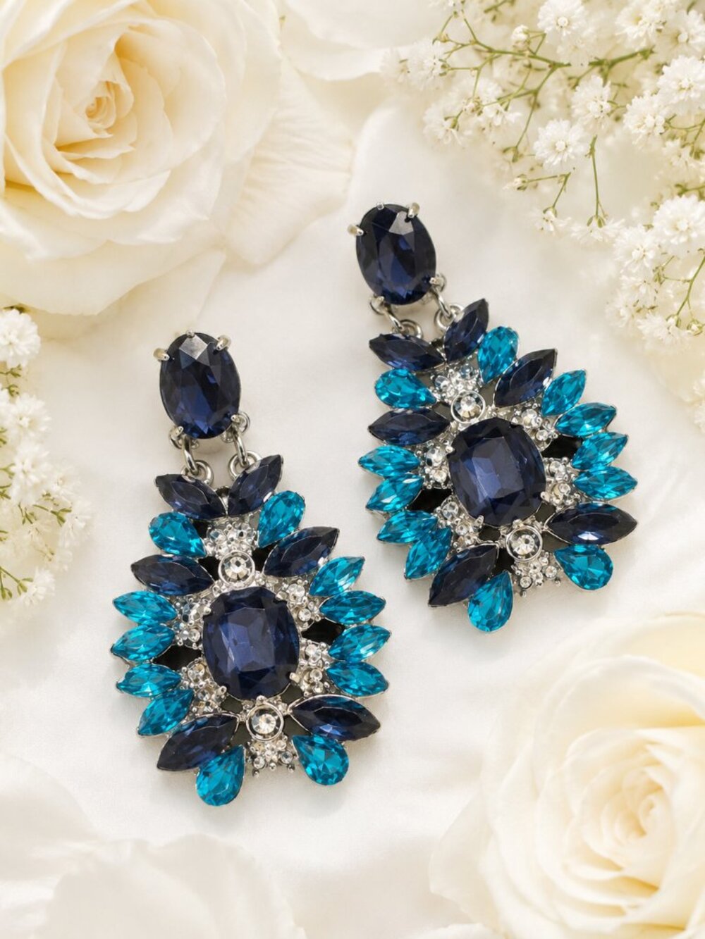 ALLY STATEMEANT EARRINGS BLUE CRYSTALS